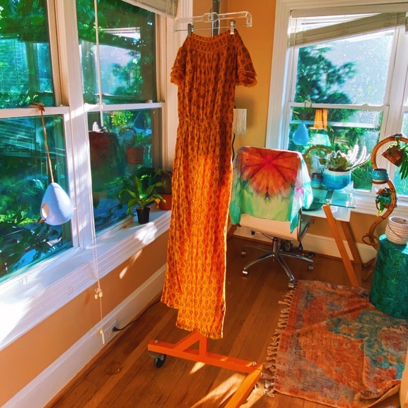 Mustard Yellow Bohemian Floral Jumpsuit Romper🐉 - Picture 2 of 7